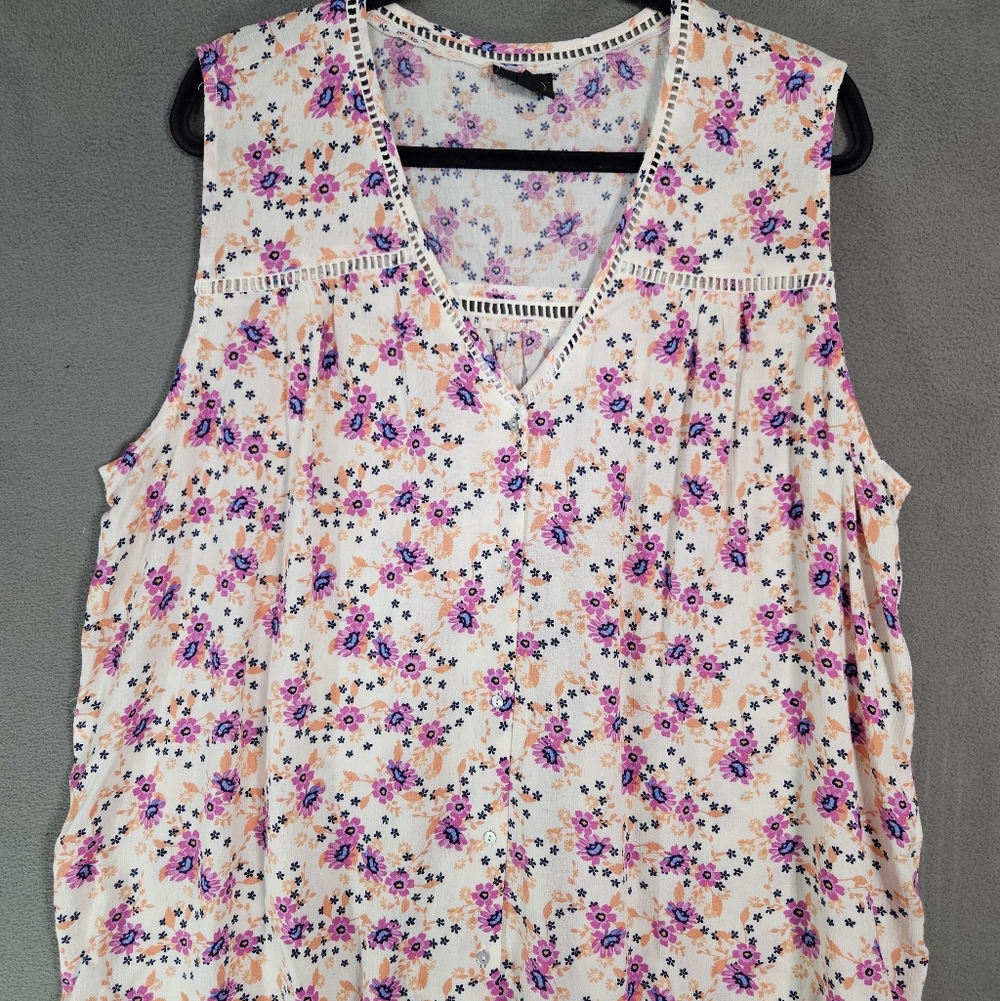 MOD Lusive Womens Plus 2X Shirt Floral Cottagecore Button Up Vneck Boho
